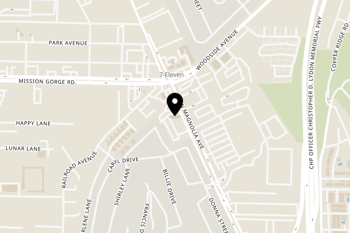Map showing the location of Omelette Factory Santee on 8860 N. Magnolia Ave in Santee